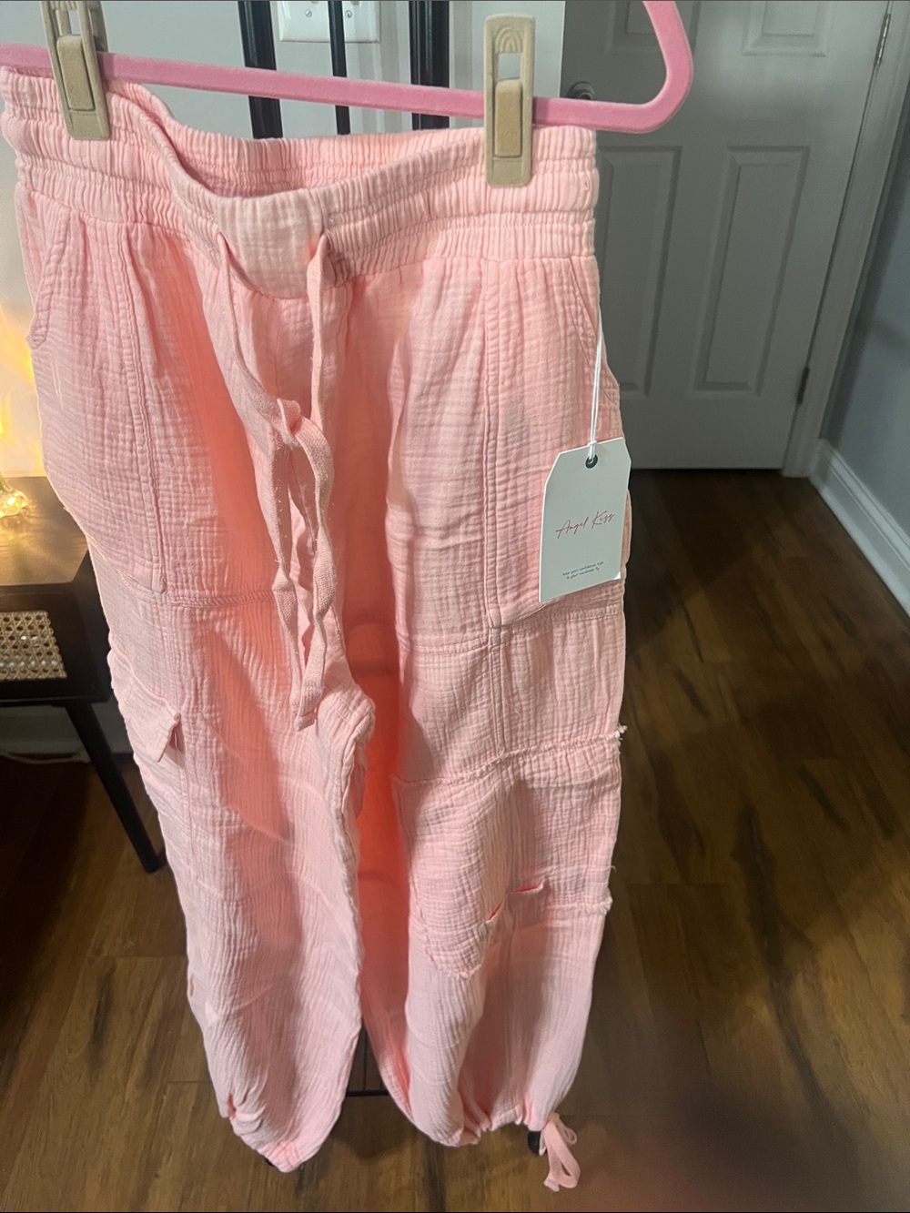 Angel Kiss Pink Cotton Gauze Drawstring Joggers